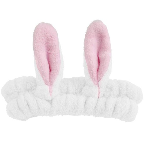 GEOOT Bunny Ears Spa Headbands,Wash Headband, Cute Rabbit Ear Washing Face Hairlace, Short Plush Facial Head Wrap (White)