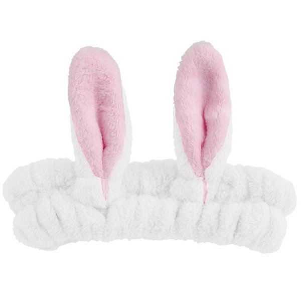 GEOOT Bunny Ears Spa Headbands,Wash Headband, Cute Rabbit Ear Washing Face Hairlace, Short Plush Facial Head Wrap (White)