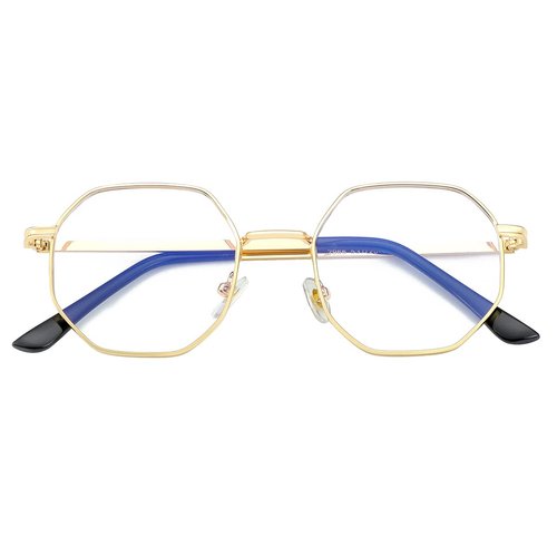 JOVAKIT Polygon Blue Light Blocking Glasses for Women Men Vintage Octagon Square Non-prescription Metal Eyeglasses (Gold)