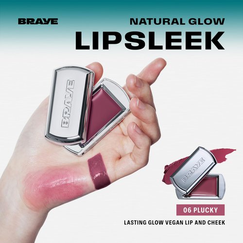 BRAYE Lipsleek Lip Balm, Monochromatic Cream Blush 2-in-1 Face Makeup, Hydrating & Mood Buildable, Vegan + Cruelty-Free Glow for Cheeks l 06 Plucky