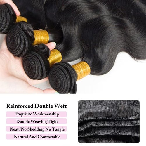 Rumdiku 12A Human Hair Bundles Body Wave Bundles Human Hair 18 20 22 Inch 100% Unprocessed Brazilian Virgin Hair Bundles Deals Weave 3 Bundles Human Hair Extensions Body Wave Bundles Natural Black