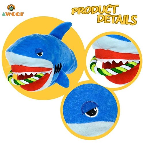 Squeaky Plush Dog Toy,Funny Stuffed Dog Rope Toy for Small Medium Dogs,Cute Puppy Teething Chew Toy for Interactive Training,Durable Dog Tug Toy for Boredom and Stress,Soft Shark Pet Toy with Squeaker