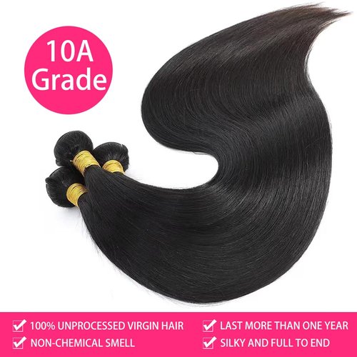 10A Straight Bundles Human Hair 3 Bundles 20 22 24 inch Straight Hair Bundles Unprocessed Brazilian Virgin Human Hair Weave Bundles Natural Black Hair Extensions