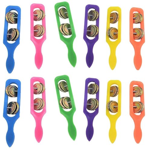 12 Cymbals With Plastic Handles (5") Kids Party Supplies, Preschool Musical Instruments, Noisemakers (12 Pack) multicolor