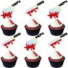 Gyufise 24Pcs Halloween Cupcake Toppers Glitter Horror Blood Knife Cupcake Picks Killer Birthday Cake Decorations for Halloween Blood Knife Theme Birthday Party Supplies
