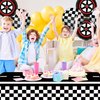PIXHOTUL Race Car Party Decorations - 3 Pcs Checkered Race Track Tablecloths, 8 Pcs Foil Race Car Balloons Black Checkered Flag Table Cover for Kids and Adults Race Car Birthday Party Supplies