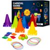Carnival Outdoor Indoor Game for Kids Ages 4 5 6 7 8 9 10 11 12 and Up with LED Lights – 30 PCS Ring Toss, Cornhole Bean Bags, Plastic Cone Toss – Perfect for Birthday Parties & Night Play
