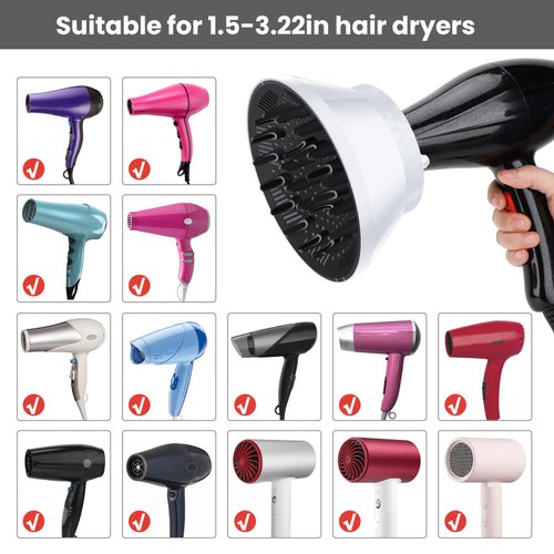 Segbeauty Universal Travel Hair Diffuser, Collapsible Foldable Hair Dryer Attachment Portable for Salon Blower Wavy Curly Hair, Professional Adjustable Fast-drying for Blow Dryer 1.5"-3.22" Nozzle