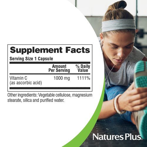 Natures Plus Vitamin C - 1000 mg Ascorbic Acid, 90 Vegetarian Capsules - High Potency Vascular & Immune Support Supplement, Antioxidant - Corn-Free, Gluten-Free - 90 Servings