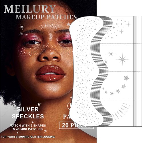 Glitter Freckles Face Tattoo, 20PCS Silver Makeup Patch, Faux Freckles Waterproof Temporary Tattoos Cute Glitter Women and Kids Makeup Accessories For Christmas (Silver)