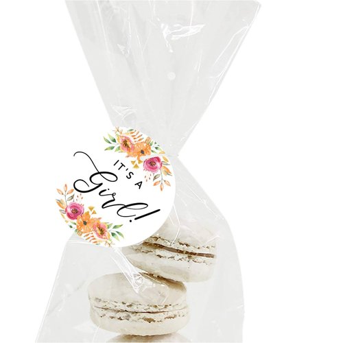 Andaz Press Autumn Fall Watercolor Baby Shower Party Collection, Round Circle Gift Tags, It's a Girl!, Autumn Floral Bouquet Graphic Design, 24-Pack