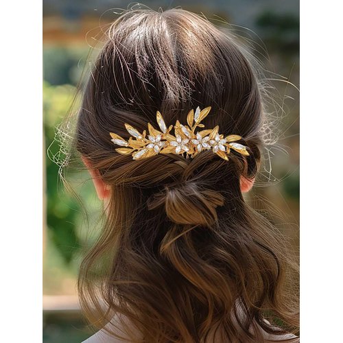 JAKAWIN Crystal Wedding Hair Comb Gold Flower Hair Piece Bride Accessories For Women Bridal Decorative