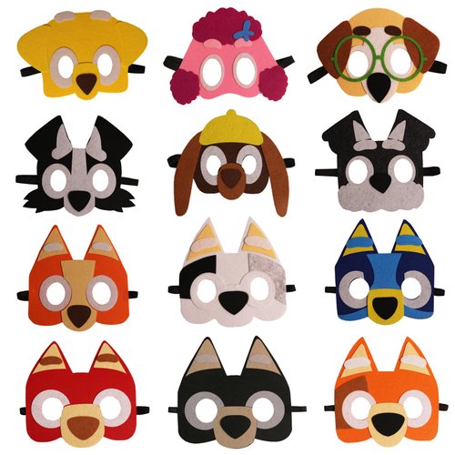 Tudona 12 Packs Puppy Dogs Felt Mask for Kids Puppy Dog Theme Party Supplies Decoration Cosplay Dogs Birthday Gift for Children Boys Girls
