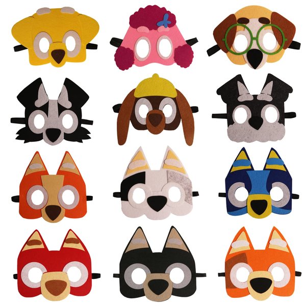 Tudona 12 Packs Puppy Dogs Felt Mask for Kids Puppy Dog Theme Party Supplies Decoration Cosplay Dogs Birthday Gift for Children Boys Girls