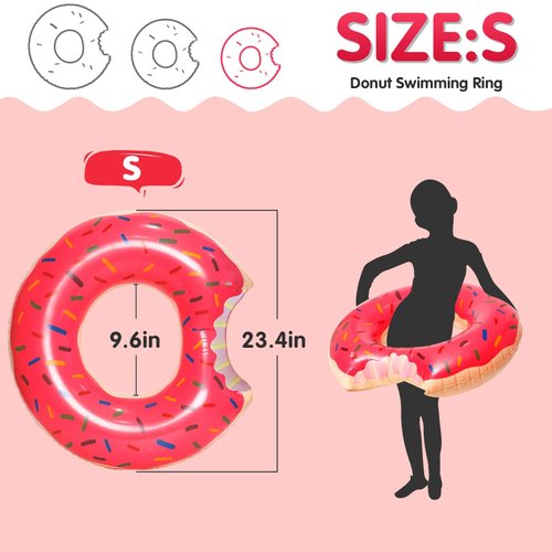 DMAR Pool Floats Donut Inflatables Donut Tube Pool Float Donut Pool Floats for Kids Donut Floatie Doughnut Pool Float Donut Swimming Ring for Beach Pool, 23.4", 1Pcs, Pink