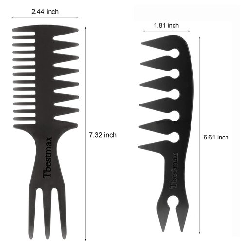 Hair Comb Styling Set Tail Combs Double Side Brushes Afro Pick Pik Comb African American Hair Brush Barber Accessories Black-2Pcs