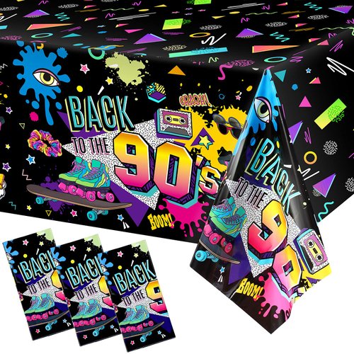 Tegeme 3 Pcs 90s Plastic Party Table Cover Back to The 90's Tablecloth 90s Birthday Party Decoration The 90's Hip Hop Party Supplies Throwback Birthday Party Decor for Room Kitchen 54 x 108 Inch