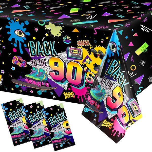 Tegeme 3 Pcs 90s Plastic Party Table Cover Back to The 90's Tablecloth 90s Birthday Party Decoration The 90's Hip Hop Party Supplies Throwback Birthday Party Decor for Room Kitchen 54 x 108 Inch
