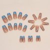 Blue French Press on Nails Medium with Pearl Design Cute Ballet Shaped False Nails Artificial Acrylic Coffin Nails Full Cover Reusable Fake Nails Nature Fit Stick on Nails Glue on Nails for Women