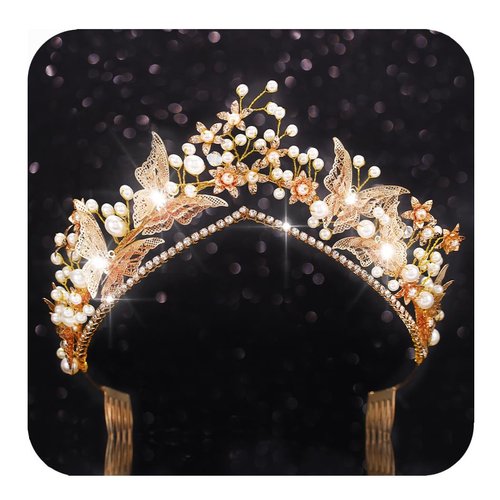 CLOACE Butterfly Crowns Gold Rhinestone Crown and Tiara Bride Wedding Headpiece for Women
