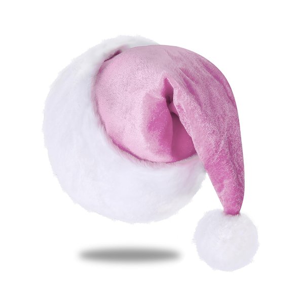 Eoocan Santa Hat, Santa Hat for Kids, Unisex Velvet Comfort Light Pink Christmas Hats Extra Thicken Classic Plush for Christmas New Year Festive Holiday Party Supplies