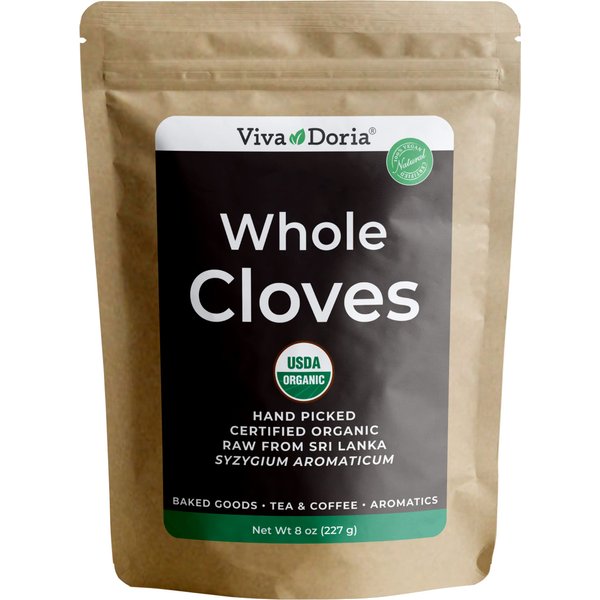 Viva Doria Organic Whole Cloves, Hand Picked Sri Lankan Clove Buds, 8 Oz Resealable Pouch Bag