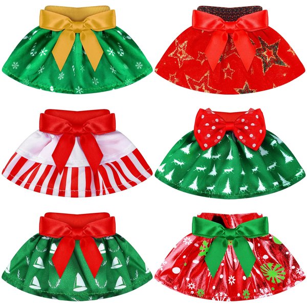 6 Pieces Santa Clothing Elf Dance Skirt Set Christmas Elf Skirts for Christmas Doll Holiday Decorations (Not Include Doll)(Stylish Style)