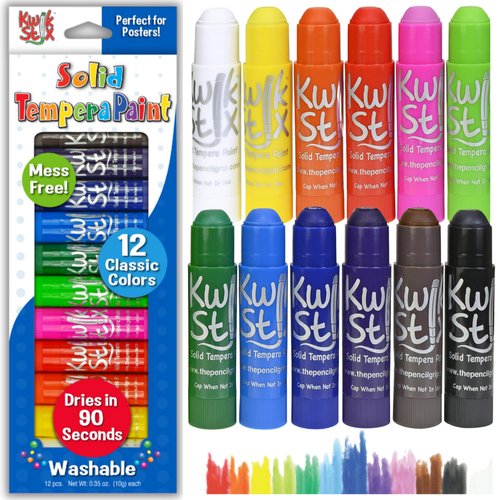 Kwik Stix Solid Tempera Paint Sticks, 12 Colors, Washable Paint Sticks for Kids, Super Quick Drying, Non-Toxic, Allergen Free, Paint Sticks in Classic Rainbow Colors, Paint for Kids and Toddlers