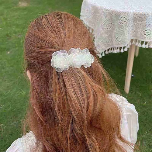 Andelaisi Vintage Flower Hair Clips White Flower Rose Hair Barrettes Lace Tulle Flower Hairclips Flower Wedding Hair Clips Decorative Hair Accessories for Women and Girls Headdress