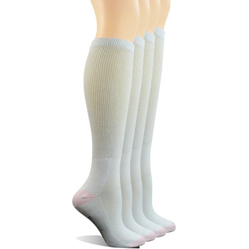 Yomandamor Women's Non-binding Cotton Knee-Hi Diabetic Socks Boot Socks with Cushion Sole and Seamless Toe,4 Pairs L Size