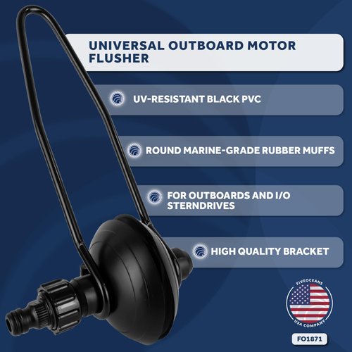 Five Oceans Outboard Motor Muffs, Universal Outboard Motor Flusher, Black PVC Marine Grade Round Muffs, Coated Steel Bracket, Includes Garden Hose Connector and Quick Connect Adapter - FO1871