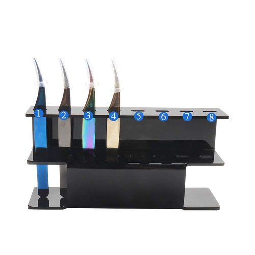 Mekupeu 8 Holes Tweezers Shelf Holder Eyelash Extension Supplies Display Stand, Black, 1 Pc