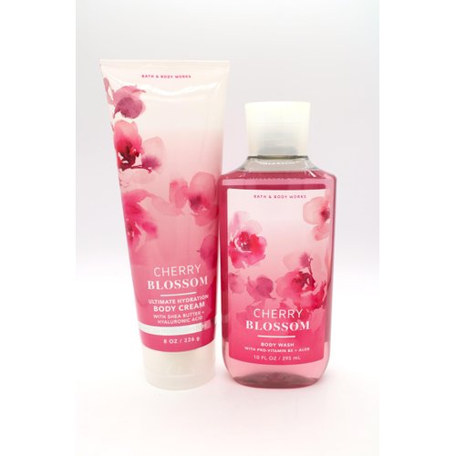 Cherry Blossom, Bath and Body, Shower Gel Body Wash and Body Cream Bundle Set