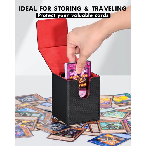 ZLCA Card Deck Box Fits MTG Yu-Gi-Oh! TCG, Card Storage Box with Dividers Holds 100+ Sleeved Cards, Premium Card Deck Case Compatible with CCG Trading Cards (Black&Red,Puzzle)