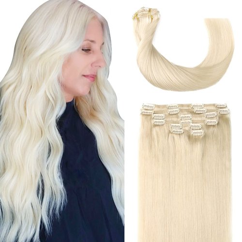 Sindra Clip in Hair Extenions Real Human Hair Platinum Blonde 16inch 100g 6pcs Remy Hair Extensions Clip ins Straight Silky Thick (#60 16in)
