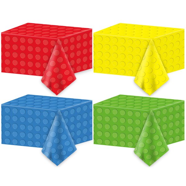 Naozinebi 4PCS Building Blocks Party Tablecloth Building Blocks Theme Birthday Party Decorations Disposable Plastic Table Cover for Kids Birthday Baby Shower Party Decorations Supplies 54×108inches