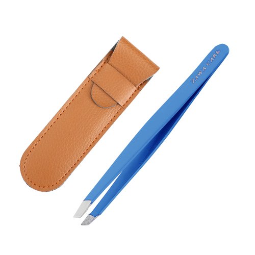 Zawa Care Tweezers for Women Stainless Steel Slant Precision Tweezer - Eyebrow Tweezers for Women and Men with Travel Case(Bold Blue)