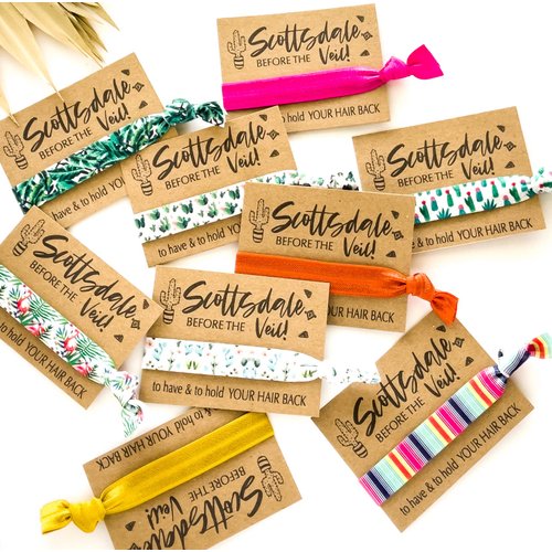 Three Girls Shop Pack of 10 Scottsdale Before the Veil, To have & to hold your hair back Hair Tie Favors (Kraft Brown Card Stock)