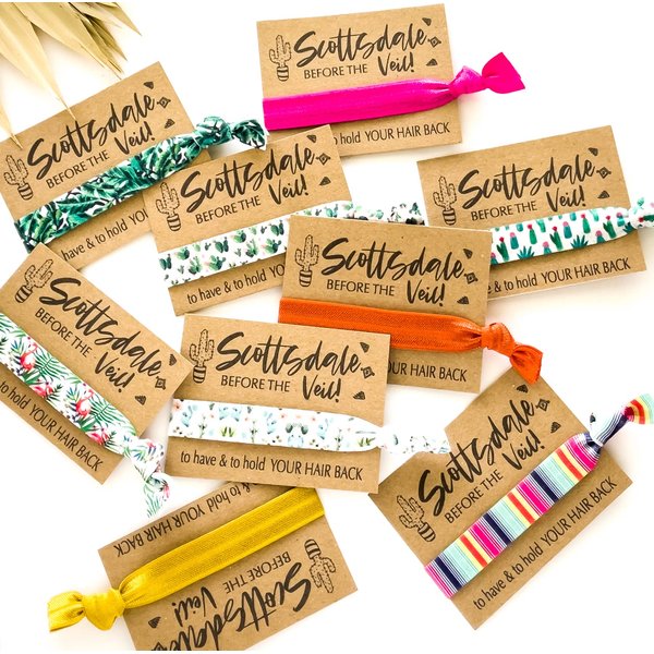 Three Girls Shop Pack of 10 Scottsdale Before the Veil, To have & to hold your hair back Hair Tie Favors (Kraft Brown Card Stock)