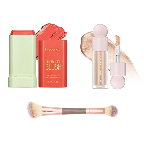YALINCMOO Makeup Blush, Belt Double Ended Makeup Brush, Multi-Use Red Blush Moonlight Face for All Skin