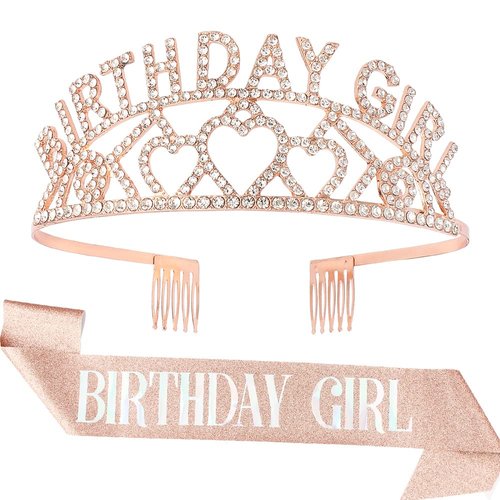 AOPRIE Birthday Girl Tiara for Women Gold Birthday Girl Headband Happy Birthday Tiara and Crown for Women Rhinestone Crystal Decor …