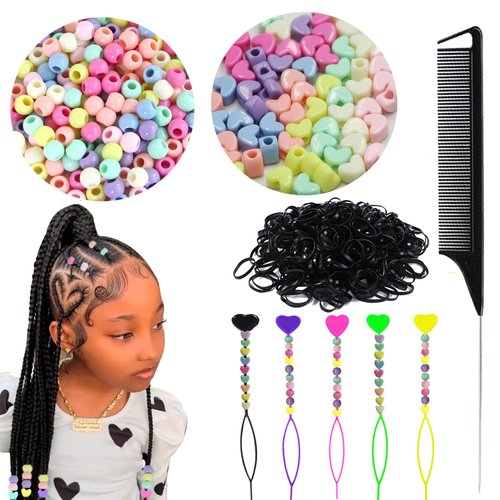 DREAMBOAT 506pcs Hair Beads Set for Braids for Girls Including 300pcs Hair Beads for Kids Hair Braids,5pcs Quick Beader for Hair Braids,200pcs Elastic Rubber Bands and 1Pc Rat Tail Comb