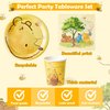 Andi Cppss Winnie Themed Party Tableware - 90PCS Winnie Plates Napkins Cups Party Set for 30 Guests Winnie Baby Show Table Decoration Winnie Theme Disposable Dinnerware for Birthday Party Supplies