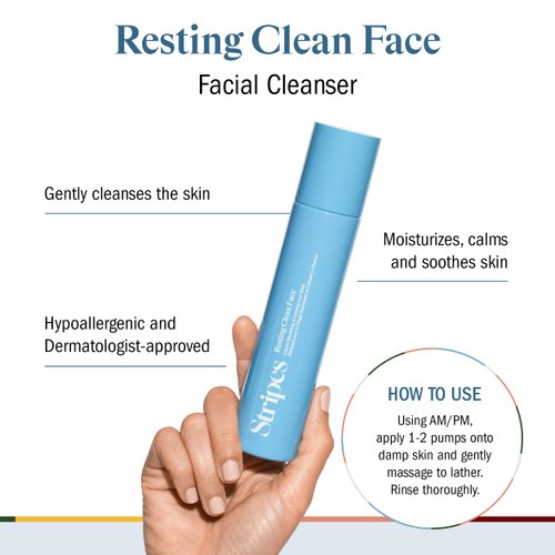 STRIPES Beauty (by Naomi Watts) - Resting Clean Face Hydrating Cleanser for Calm & Refreshed Skin, Squalane & Ceramides, Suitable for Sensitive Skin, Menopause Support, 3.7 Fl Oz