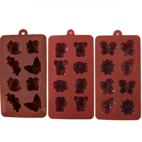 STARUBY Silicone Molds Non-stick Chocolate Candy Mold,Soap Molds,Silicone Baking mold Making Kit, Set of 3 Forest Theme with Different Shapes Animals,Lovely & Fun for Kids