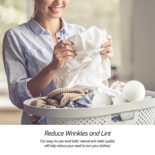 (Upgraded) SnugPad XL Size Wool Dryer Balls Natural Fabric Softener & 100% Organic Premium New Zealand Wool, Reduce Wrinkles & Save Time, Baby Safe & Hypoallergenic, White 6Count