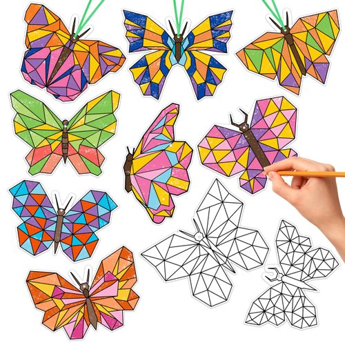 BeYumi 83Pcs Color Your Own Butterfly Kit for Kids DIY Coloring Craft Kit Coloring Spring Butterfly Ornament Geometric Butterfly Card Decor School Classroom Springtime Party Activity Art Craft Project