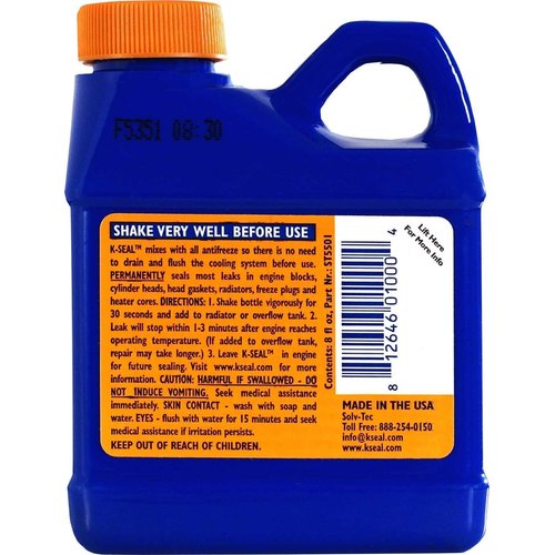 K-Seal ST5501 Multi-Purpose One Step Permanent Coolant Leak Repair, 8oz, Pour and Go, Mixes with All Antifreeze, No Flushing Required