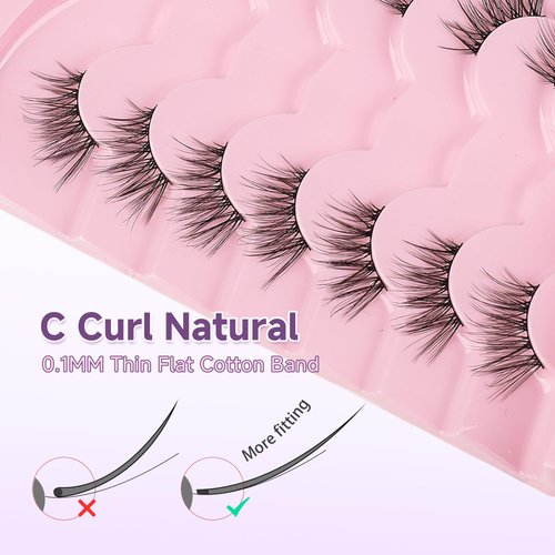 Lashes Half Eyelashes 14mm False Eyelashes Natural Cat Eye Lashes Wispy Eyelashes with Thin Band 3D Volume False Lashes C Curl Natural Eyelashes Soft Strip Lashes Pack 7 Pair EVENTILL