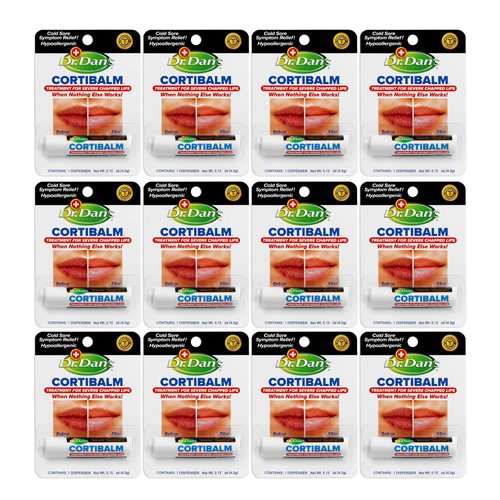 Dr. Dan's Cortibalm- 12 Pack - for Dry Cracked Lips - Healing Lip Balm for Severely Chapped Lips - Designed for Men, Women and Children